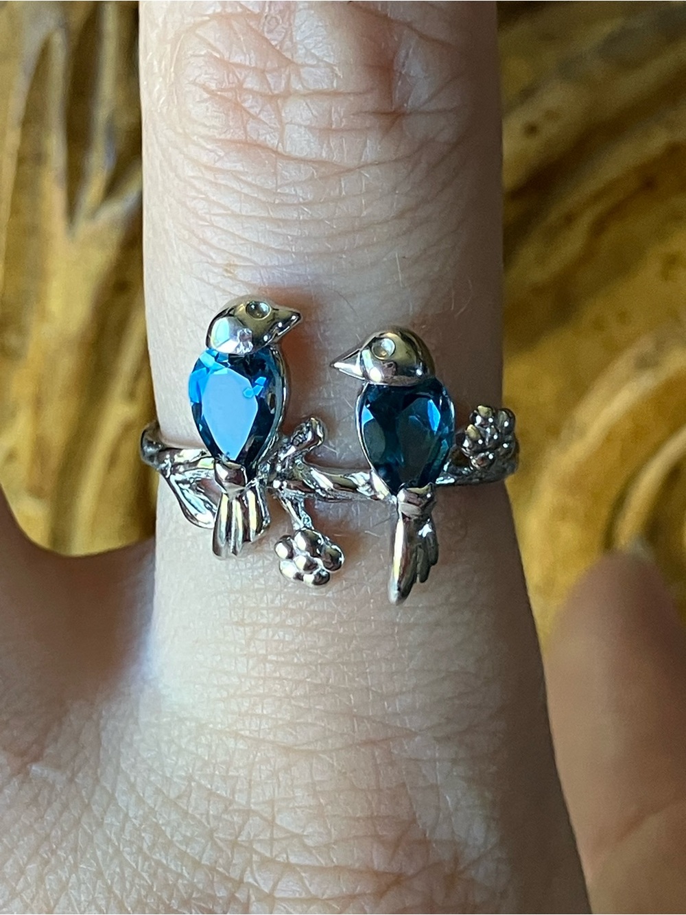 London Blue Topaz Sterling Silver Lovebirds Ring Size 9